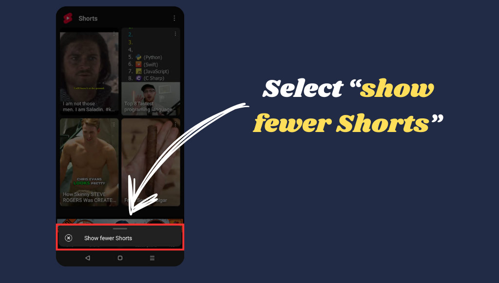 YouTube option to 'Show Fewer Shorts' on Android